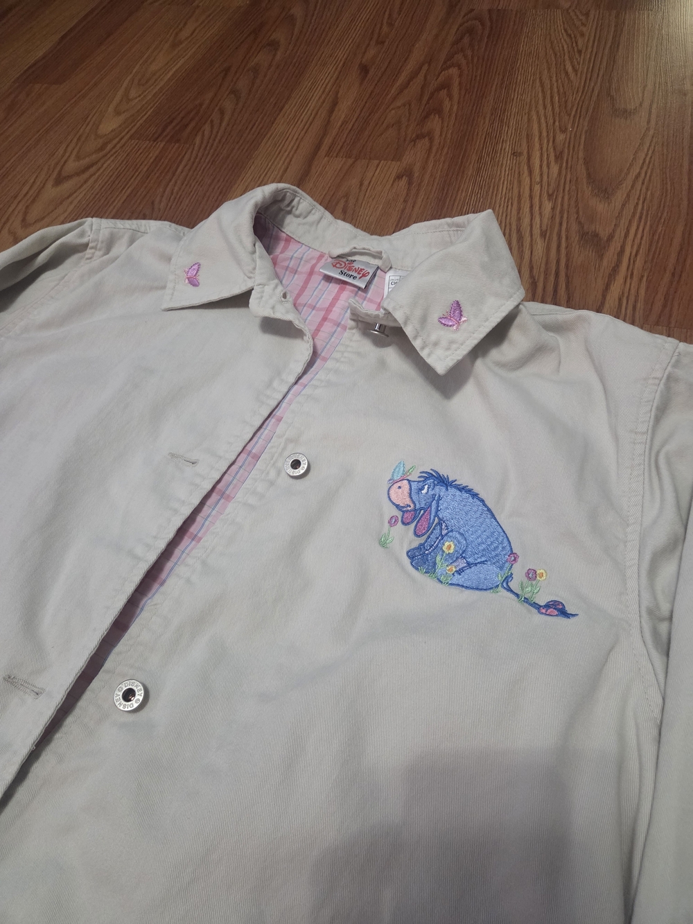 Disney Store Eeyore Embroidered Jacket Womens Small Beige Winnie Pooh Butterfly